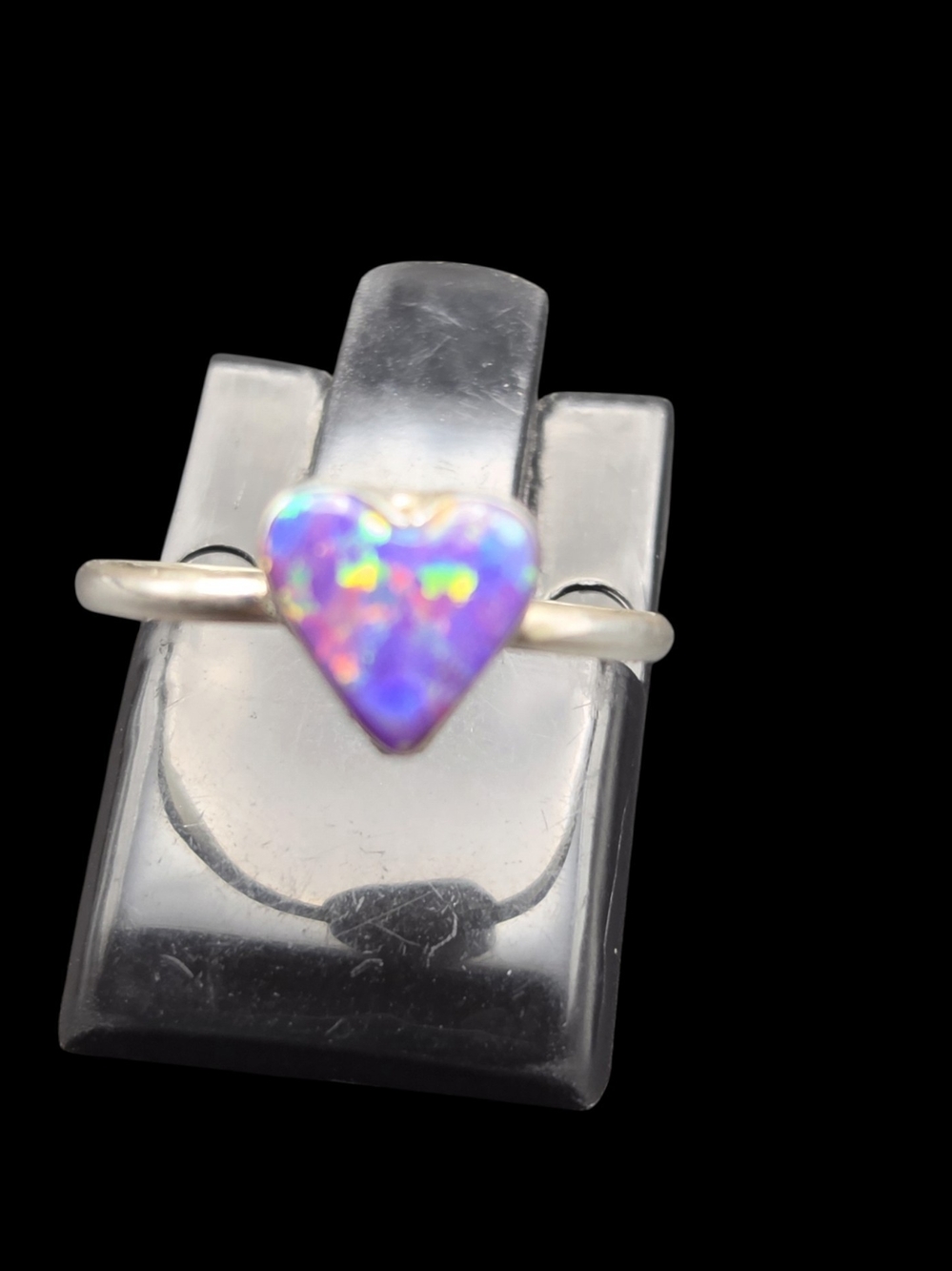 Silver Ring with Purple Opal Heart Accent 5